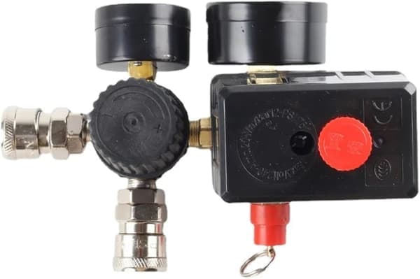 Luftkompressorpumpe Trykkontrollbryter 4 Port 220V Manifold Avlastningsregulator Kontrollventil med Måler