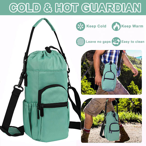 Vattenflaska Sling Bag Case, Isolerad Crossbody Vattenflaska Pouch Hållare Ärm för Promenader med Rem och Fack