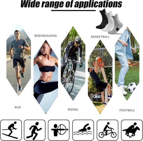 Basketball Socks (6 Pairs) - Suitable for Men Hiking Outdoors - Breathable and Cushioned - Comfortable for Multi-Day Use