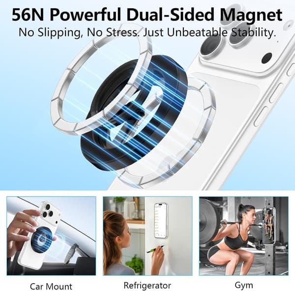 Magnetisk Telefonringholder, 360° Roterende Dobbeltsidet Grebsstativ til de fleste Smartphones & Bilholdere – Sort Cool Black