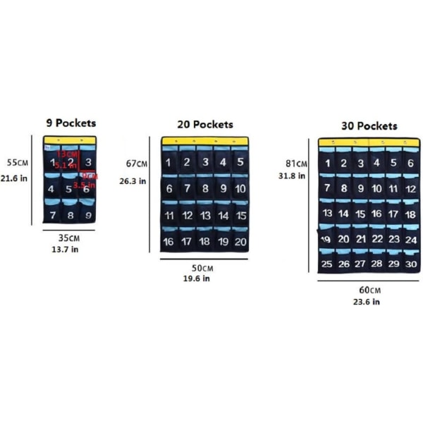 Numrerad arrangör Klassrum Fickdiagram för mobiltelefoner Räknare Hållare Blå (36 fickor)