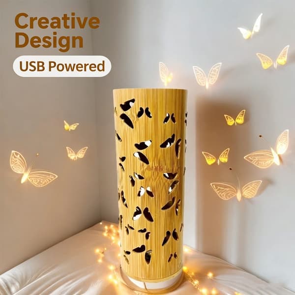 New Creative Decorative Table Lamp USB Projector Lamp Butterfly Shadow Bamboo Art Desk Lamp Decorative Lamp Floor Lamp Night Light.