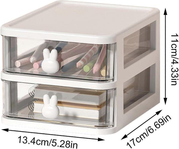 Kawaii Desktop Organizer with Drawer, Stackable Desk Storage Box, Office Supplies Organizer/Pen Holder/Makeup Organizer/Multifunctional O