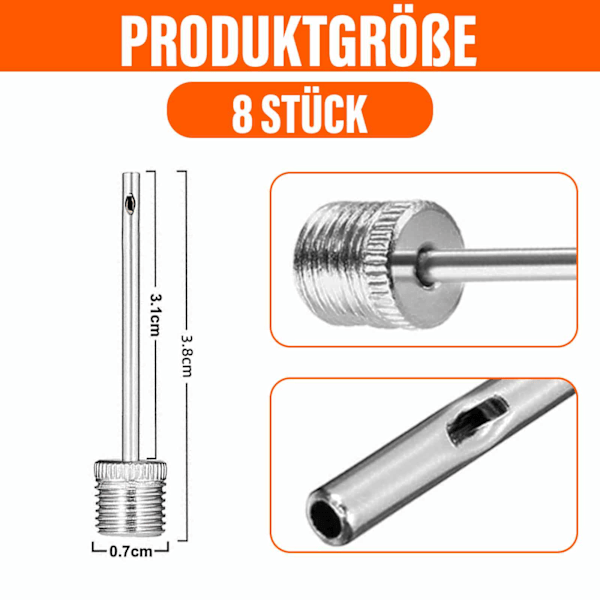 Dubbla hål bollpumpnålar, 8-pack luftpumpnålar, bollpumpventilnålar, rostfria luftpumpnålar för fotboll, handboll,