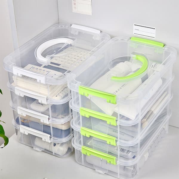 Stackable Storage Box Cosmetic Organizing Box for Playroom Countertop Office Green Handle