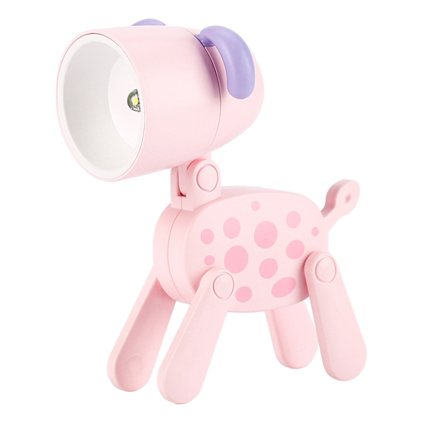 Mini hund nattlampa, kreativ mini bordslampa husdjur, söt tecknad djur LED skrivbordslampa justerbar valp nattlampa, rosa