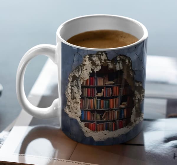 Library Shelf Shaped Mug Perfect for Book Lovers Unique Ceramic Cup Dishwasher and Microwave Safe 325 ml.