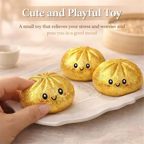 Glitter Dumpling, Glitter Dumpling Squishy med eske, Dumplings Sensorisk Klemmeleke for Stresslindring Gold