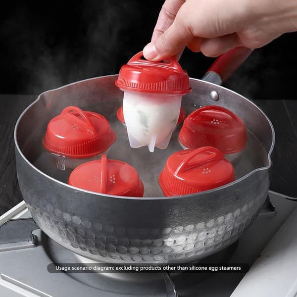 Egg Cooker 6-Piece Shell-Free Egg Cooker Set Non-Stick Easy to Clean Multifunctional Egg Cooker Set White.