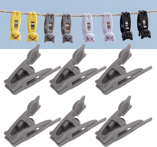 6-pack kattformade påsklämmor - Små kattklämmor - Gem - Klädnypa-stil matförseglare - Mini multifunktionella matförseglare (grå)