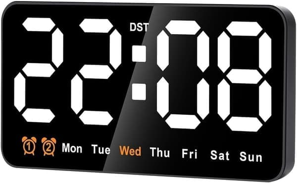 Digital väggklocka, 9 tums LED digital klocka med 12/24h, stora siffror, liten tyst väggklocka Vitt ljus White Light
