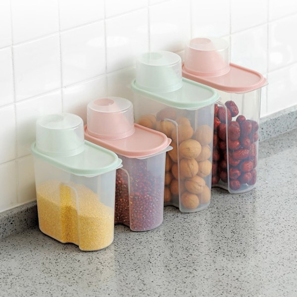 Lufttäta behållare för förvaring av torrvaror, BPA-fria plastbehållare med hällpip, måttbägare för flingor, mjöl och bakning