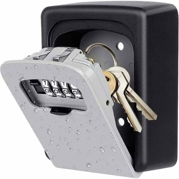 Wall Mounted Key Lock Box with 4-Digit Combination Lock - Waterproof and Rustproof - Black for Indoor and Outdoor Use