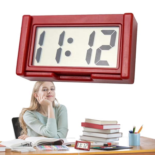 Small Digital Clock Battery Operated - Large Screen Car Clock Dashboard - Stick On Clock, Portable Car Accessories for Car White White