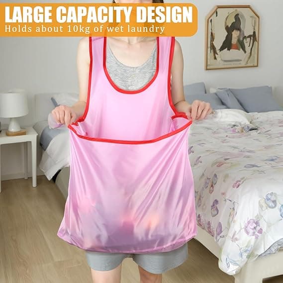 Clothes Drying Apron Portable Sleeveless Laundry Apron with Large Pocket Pink Waterproof Laundry Apron
