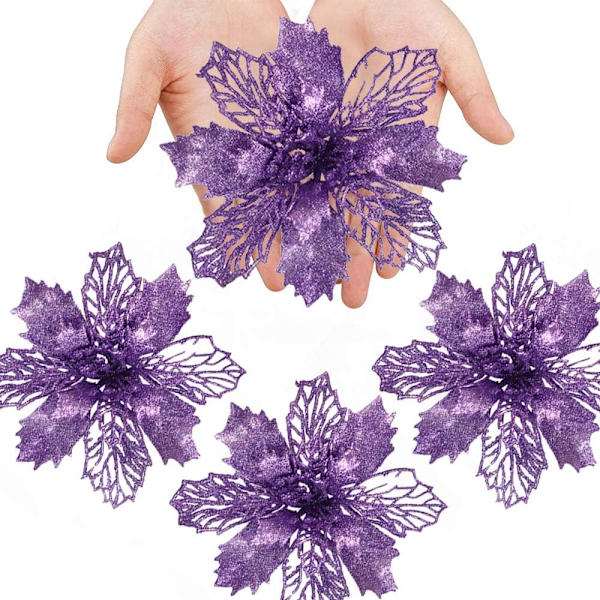 24 st julblommor, julblommor dekoration, julgransprydnader glitter julstjärna, glitter julgran, konstgjorda blommor