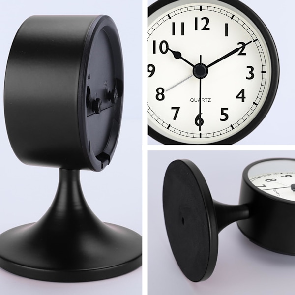 Klassisk väckarklocka i metall, tyst väckarklocka liten analog bordsklocka för sängbord, sovrum, kontor black red