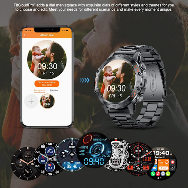 Xiaomi Android Smartwatch för män - Taktisk militär Bluetooth-samtal blodtrycksgåva