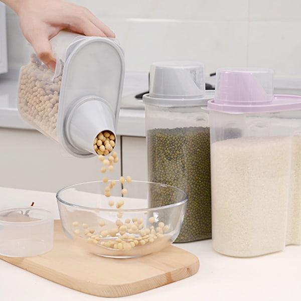 Lufttäta behållare för förvaring av torrvaror, BPA-fria plastbehållare med hällpip, måttbägare för flingor, mjöl och bakning