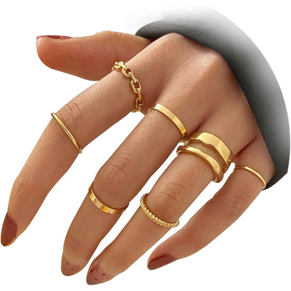 Guld Knuckle Rings Set för Kvinnor Flickor Ormkedja Staplingsring Vintage BOHO Midi Rings SIze Blandad