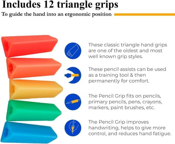 12-pack Klassiska Triangulära Penngrepp, Blandade Starka Färger, 4,45 cm Långa