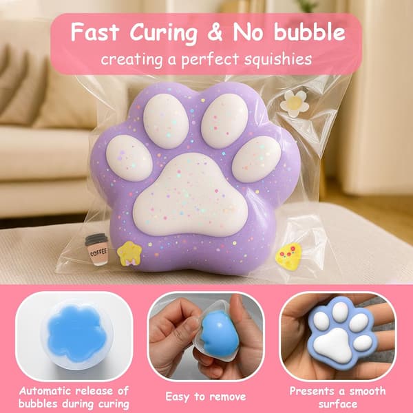 1DFAUL Liquid Silicone Squishy Making Kit, 500g Squishy Gel Create Your Own Squishies, No Bubbles & Fast Curing, with Hamster, Cat Paw, Cheese