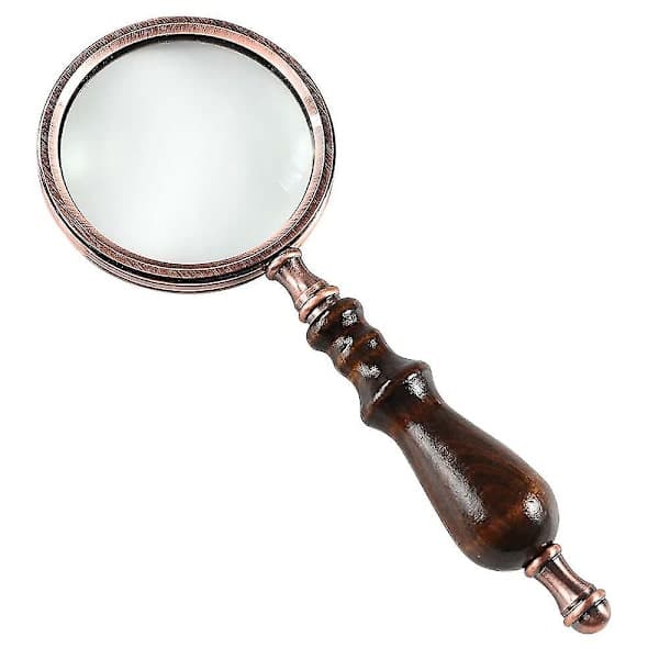 Handheld Magnifying Glass with Wooden Handle, Antique Copper - 10x