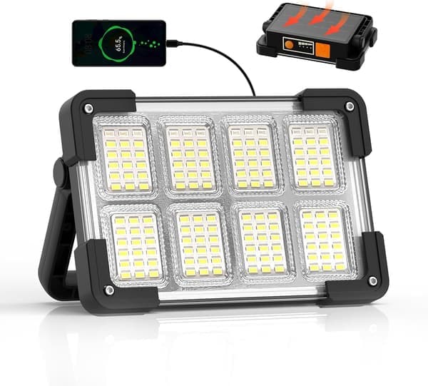 120W Solar Powered Work Light 144 LED Beads 10000 Lumens Four Lighting Modes Suitable for Emergencies Camping and Mechanical Repairs (Black)