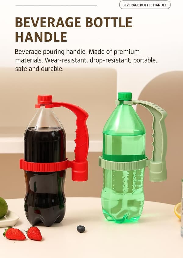 Adjustable Bottle Handle with Built-in Bottle Opener - Multifunctional Holder for Oil and Beverage Bottles with Lid Support - Durable PP & TPE