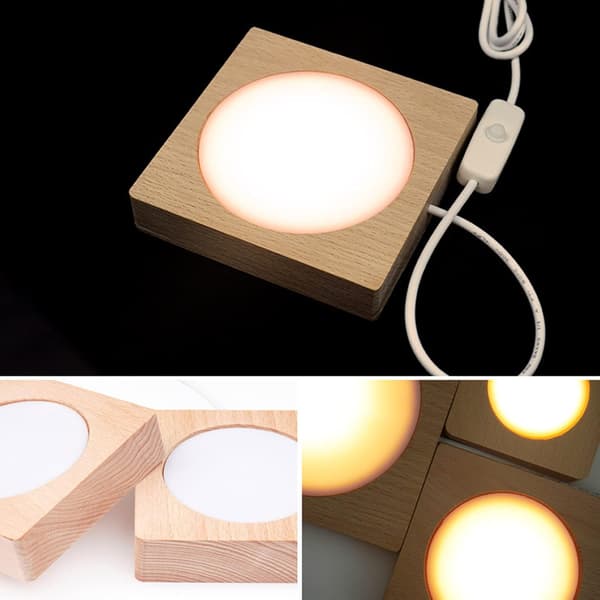 LED Display Base Krystal Glas Lys Base Stand Træ LED Display Stand til Kunst (8*8*2cm