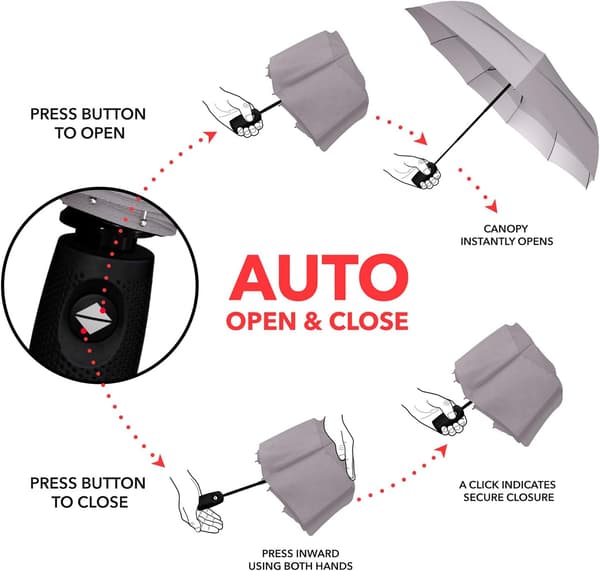 Repel Umbrella Windproof Travel Umbrellas for Rain - Easy Automatic Open and Close, Durable & Compact Umbrella, Strong Fiberglass Frame, Waterproof Canopy Gray
