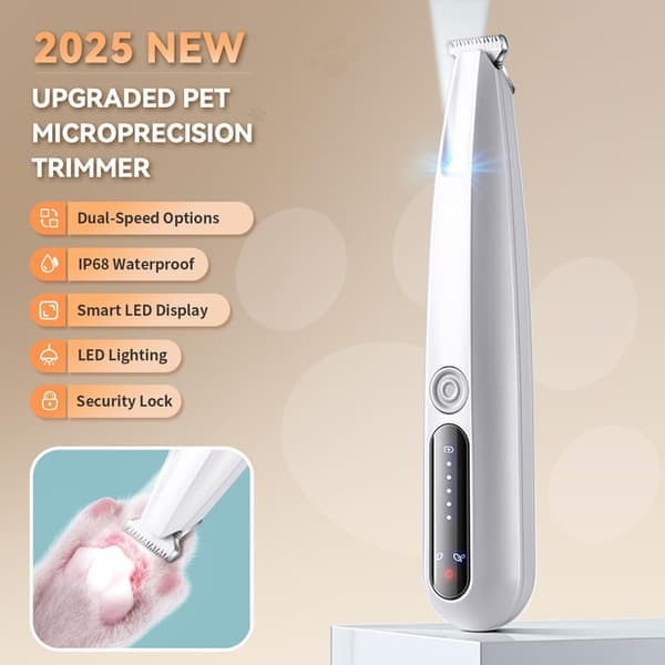 Cordless Fur Trimmer / Paw Trimmer with LED Light, Two Speed Settings, Low Noise, Waterproof, Dog Trimmer