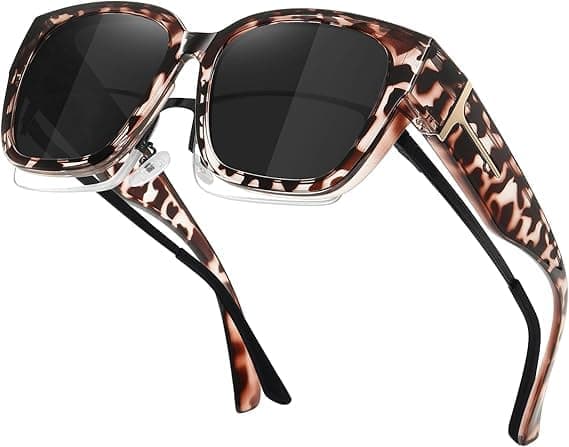 Passer over briller Solbriller for kvinner menn Store trendy polariserte solbriller for kjøring UV-beskyttelse, grå leopard/grå