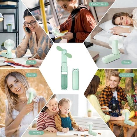 Mini håndholdt ventilator, mini lydløs genopladelig ventilator med 3 hastigheder, bærbar USB-ventilator til rejser (grøn)