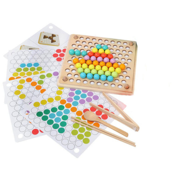Wooden Peg Board Pärlor Spel, Pussel Färgsortering Stapling Konstleksaker för småbarn, Pedagogiska Montessorispel för toddler för matematikinlärning