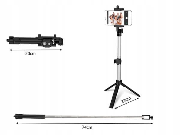 Selfiepinne / tripod mobilholder med bluetooth fjernkontroll Svart
