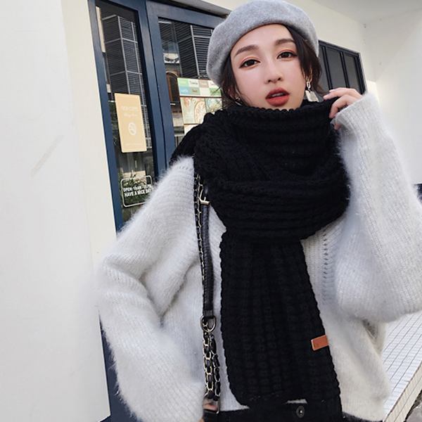 190*40CM Vinter Tjock Kabel Stickad Wrap Chunky Lång Varm Halsduk Svart