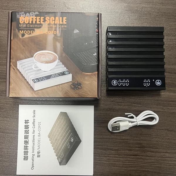 Mini Espresso Vægt med Timer - USB Genopladelig Digital Kaffevægt 8.5x9.5x2cm til Pour Over, Professionel & Kompakt (Sort) sort