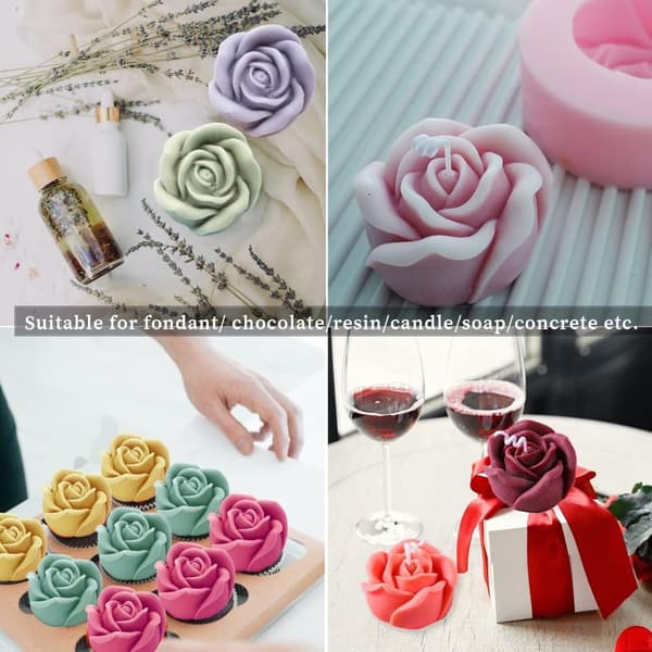 2-pack rosformad ljusform i 3D Fondant Blomster Silikon Vaxform