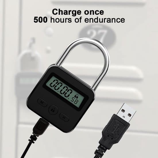 Time Lock - Digital Time Lock - Smart Time Lock with LCD Display - USB Security Padlock - Heavy-Duty Metal Electronic Timer Lock - Max. 99 Hours