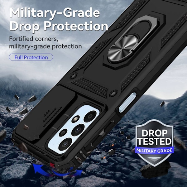 SKALO Samsung A23 5G Armor Hybrid Metallring Kameraslider - Svar Svart