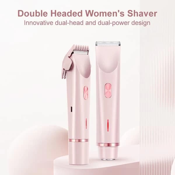 2-i-1 Bikini Trimmer Elektrisk Barbermaskin, Kun for Kvinner, Vanntett, Rosa, Dobbel Bladhode