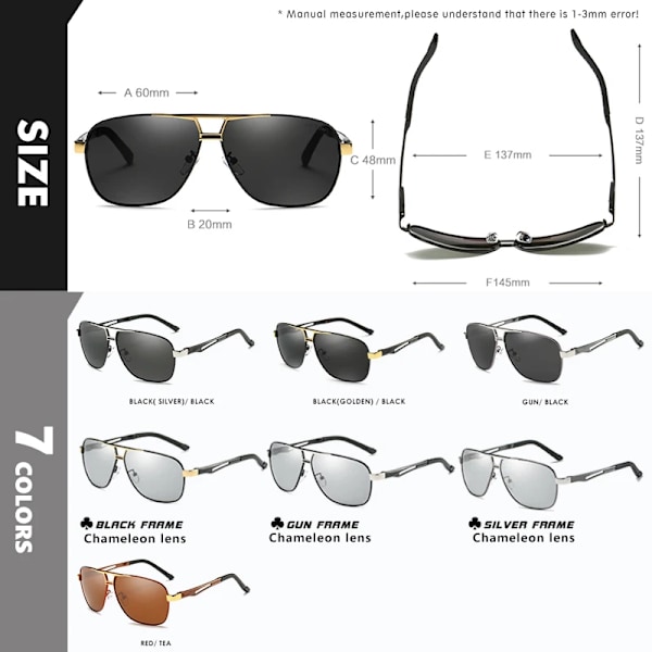Topp Aluminium Magnesium Fyrkantiga polariserade fotokromatiska solglasögon Herr Solglasögon Militär säkerhet Körning Oculos De Sol Masculino Black