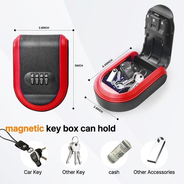 Key Cabinet - Key Safe - Small Key Cabinet - Small Safe with Combination Lock - Small Outdoor Key Safe with Code - Red