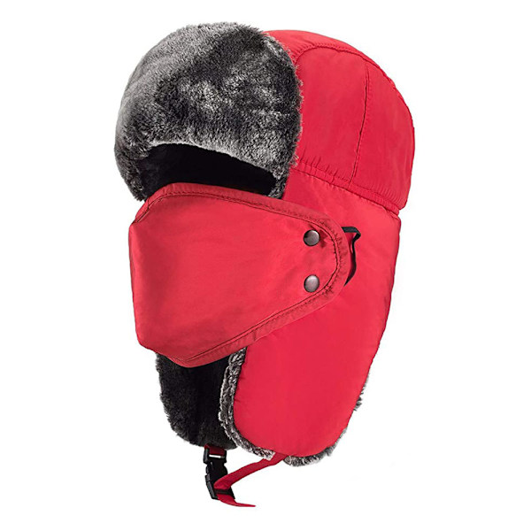 Varm Trapper-hatt för män Vinter Ryska hattar Jaktmössa med mask Svart