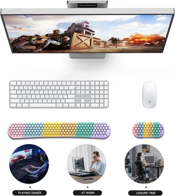 Tastaturhåndleddsstøtten har et bikakedesign og en ergonomisk utformet håndledds- og musematte. Colorful