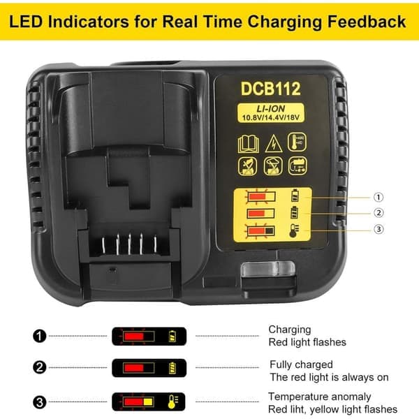 Rask lader for DeWalt 10.8V, 12V, 14.4V, 18V og 20V litium-ion-batterier DCB184, DCB183, DCB184, DCB182, DCB204, DCB205 og DCB125.