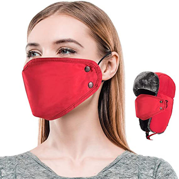 Varm Trapper-hatt för män Vinter Ryska hattar Jaktmössa med mask Svart