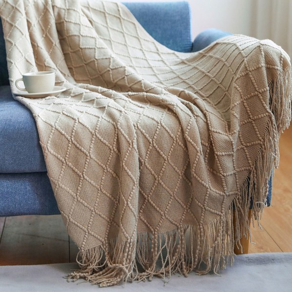 Supermjuk återvunnen bomull - FÖRTVÄTTAD dekorativ och mångsidig Boho-filt för soffa, bondgård, säng etc.