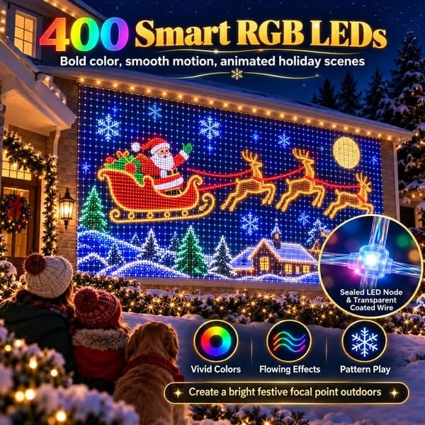 Jule-LED-net til hus & smart væggardin til udendørs brug - 400 LED RGB (2m*2m)
